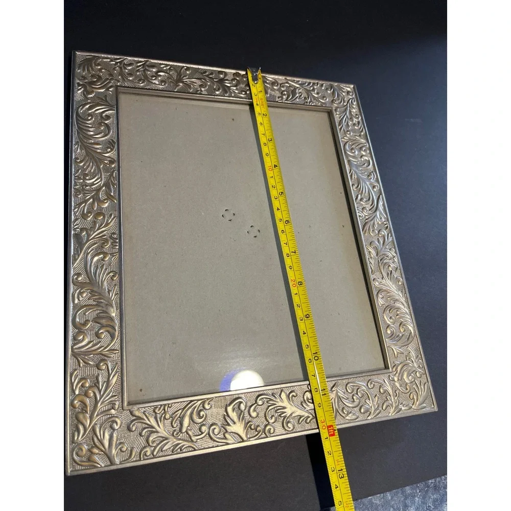 Vintage Silver Ornate Embossed Floral Scroll Picture Frame 8x10 Tabletop Display